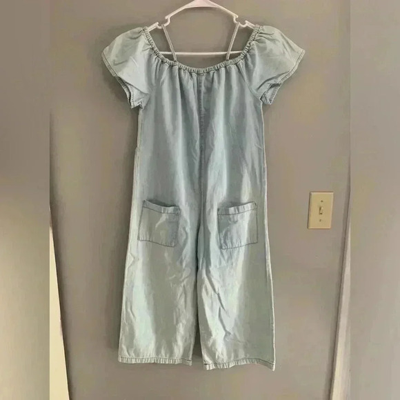 Zara Girls Denim Short Sleeve Wide Cropped Leg Jumpsuit Size 11/12 - Picture 1 of 10